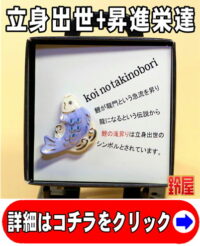 出世祈願の縁起物である鯉の滝のぼりのピンブローチ