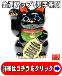 金運アップの縁起物である黒色の小判猫の置物