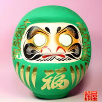 健康祈願の縁起物である緑色の高崎だるま：正面画像